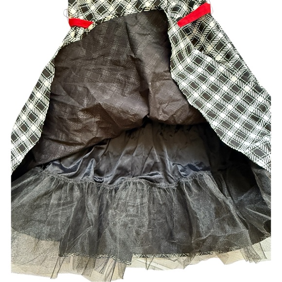 Y2K Ruby Rox Black and White Plaid Strapless Dress with Red Belt and Tulle - Picture 3 of 11